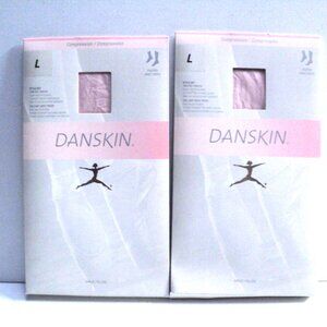 Danskin Child's Footed Tights Sz L 607 Theatrical Pink  2 Pairs Compression NEW